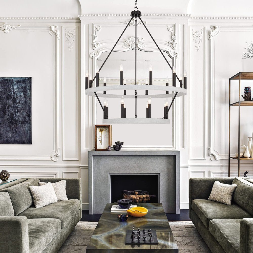 Black And White Candle Style Multi Light Metal Dimmable Chandelier