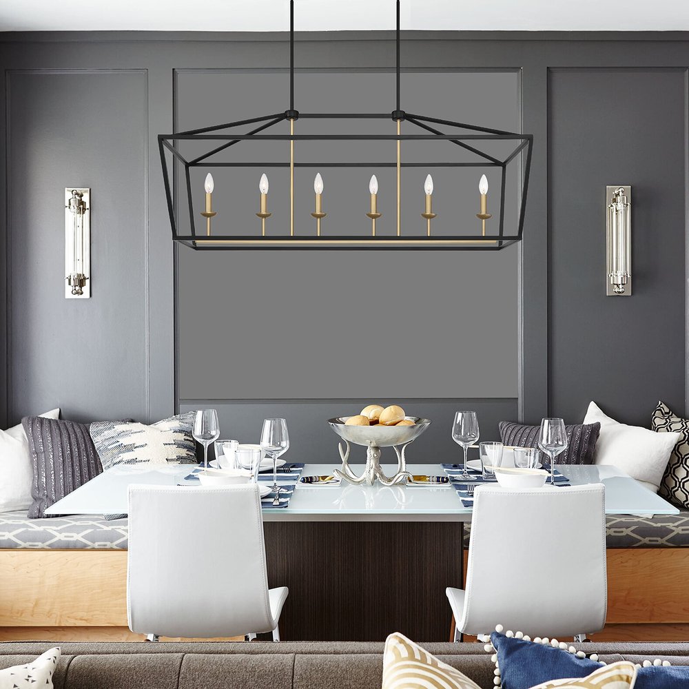 Black And Gold Candle Style Six Light Metal Dimmable Chandelier