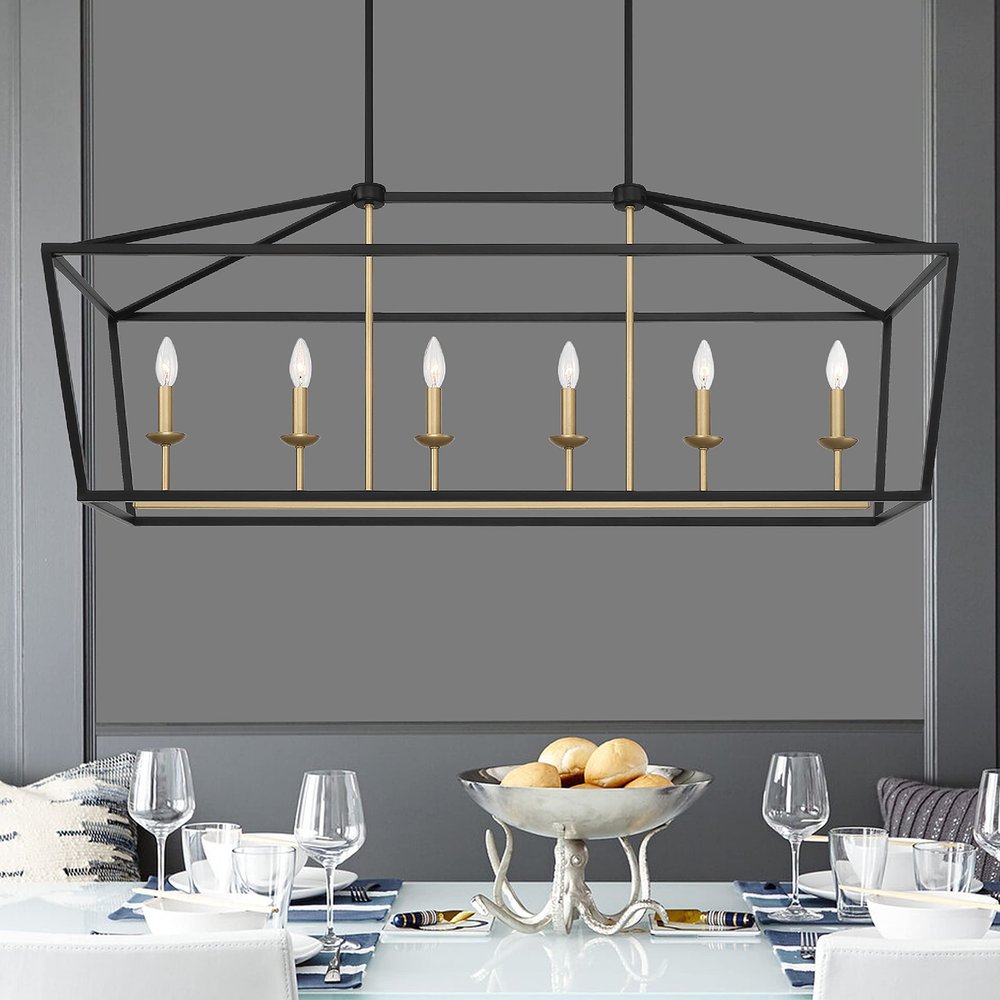 Black And Gold Candle Style Six Light Metal Dimmable Chandelier