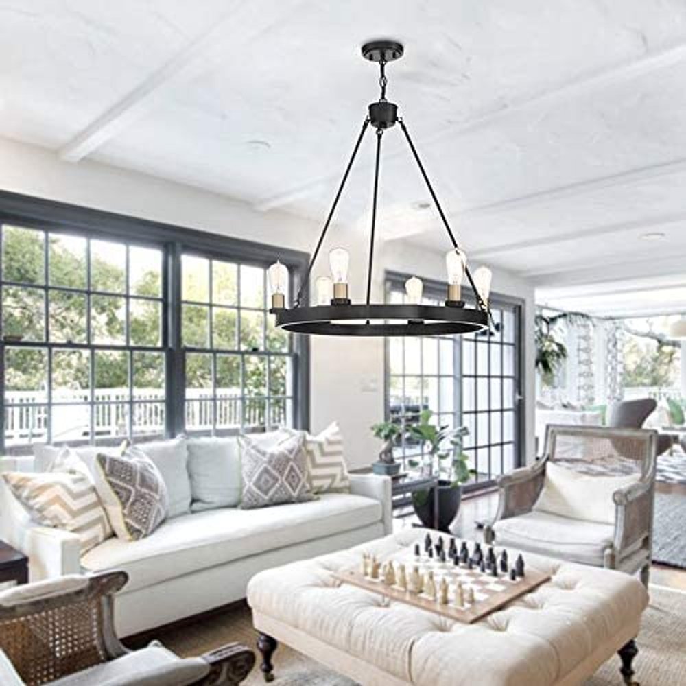 Black And Gold Candle Style Six Light Metal Dimmable Chandelier