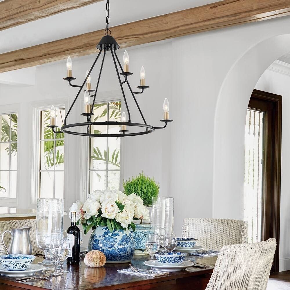 Black And Gold Candle Style Eight Light Metal Dimmable Chandelier