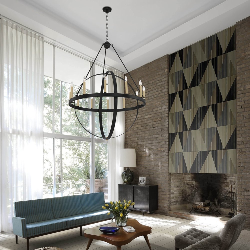 Black And Gold Candle Style Twelve Light Metal Dimmable Chandelier