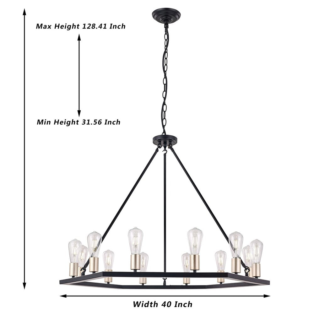 Black And Gold Candle Style Twelve Light Metal Dimmable Chandelier