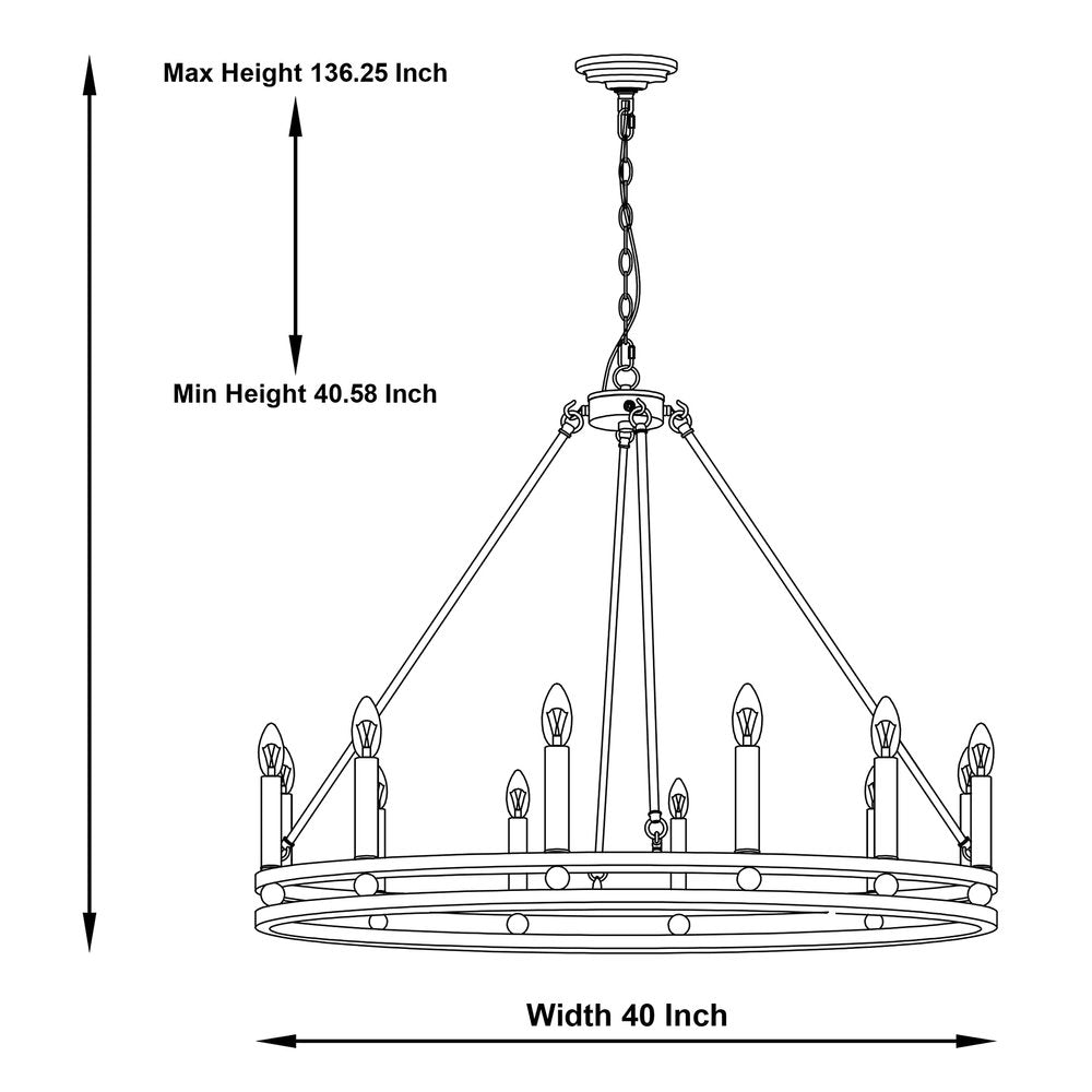 Black And Gold Candle Style Twelve Light Metal Dimmable Chandelier