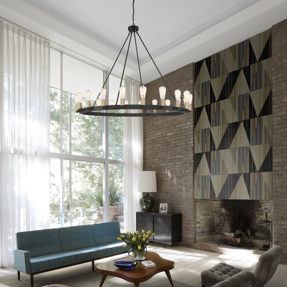 Black And Gold Candle Style Multi Light Metal Dimmable Chandelier