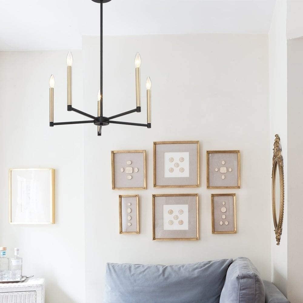 Black And Gold Candle Style Five Light Metal Dimmable Chandelier