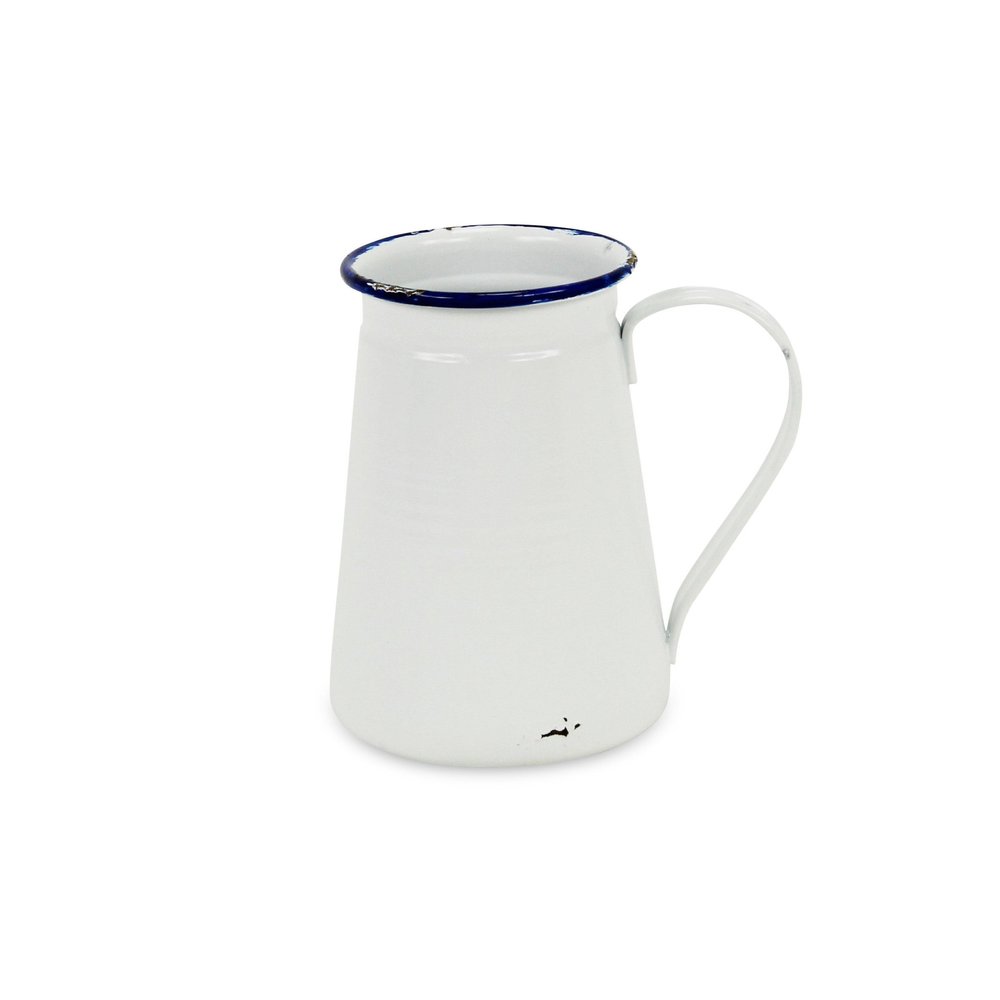 6" White and Blue Metal Jug Vase