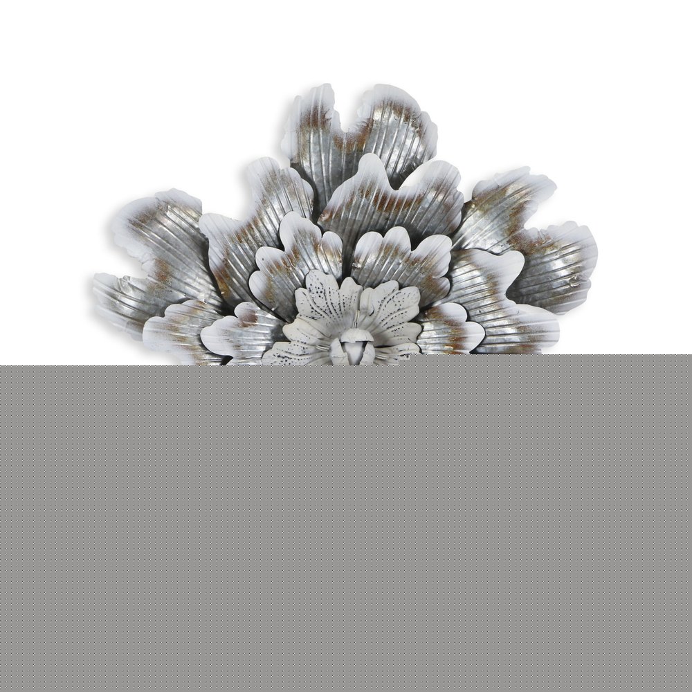 27" X 27" Gray and Off White Galvanized Metal Flower Hanging Dimensional Sculpture
