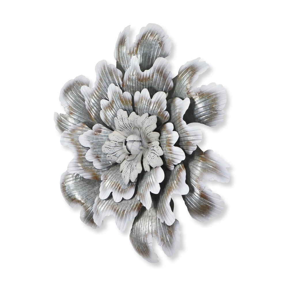 27" X 27" Gray and Off White Galvanized Metal Flower Hanging Dimensional Sculpture