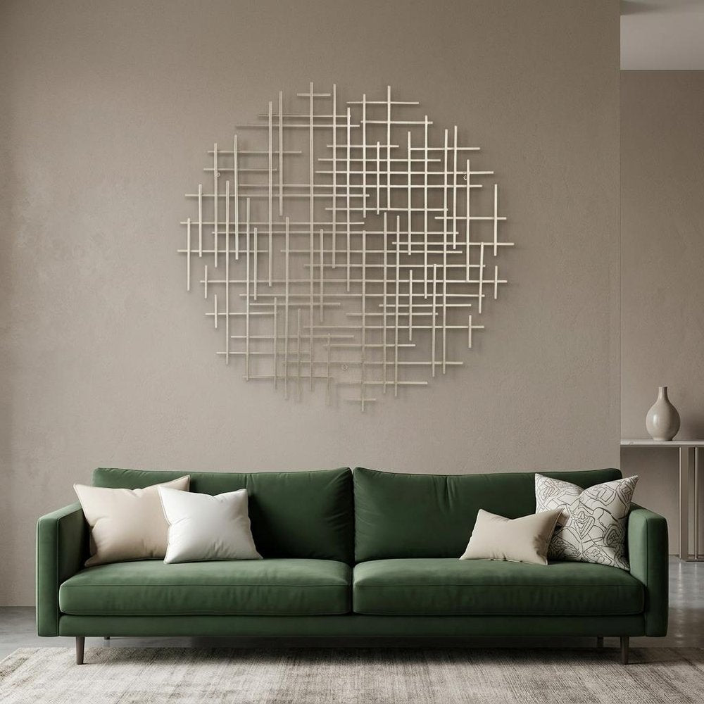 37" X 38" Silver Metal Abstract Lines Round Hanging Dimensional Sculpture