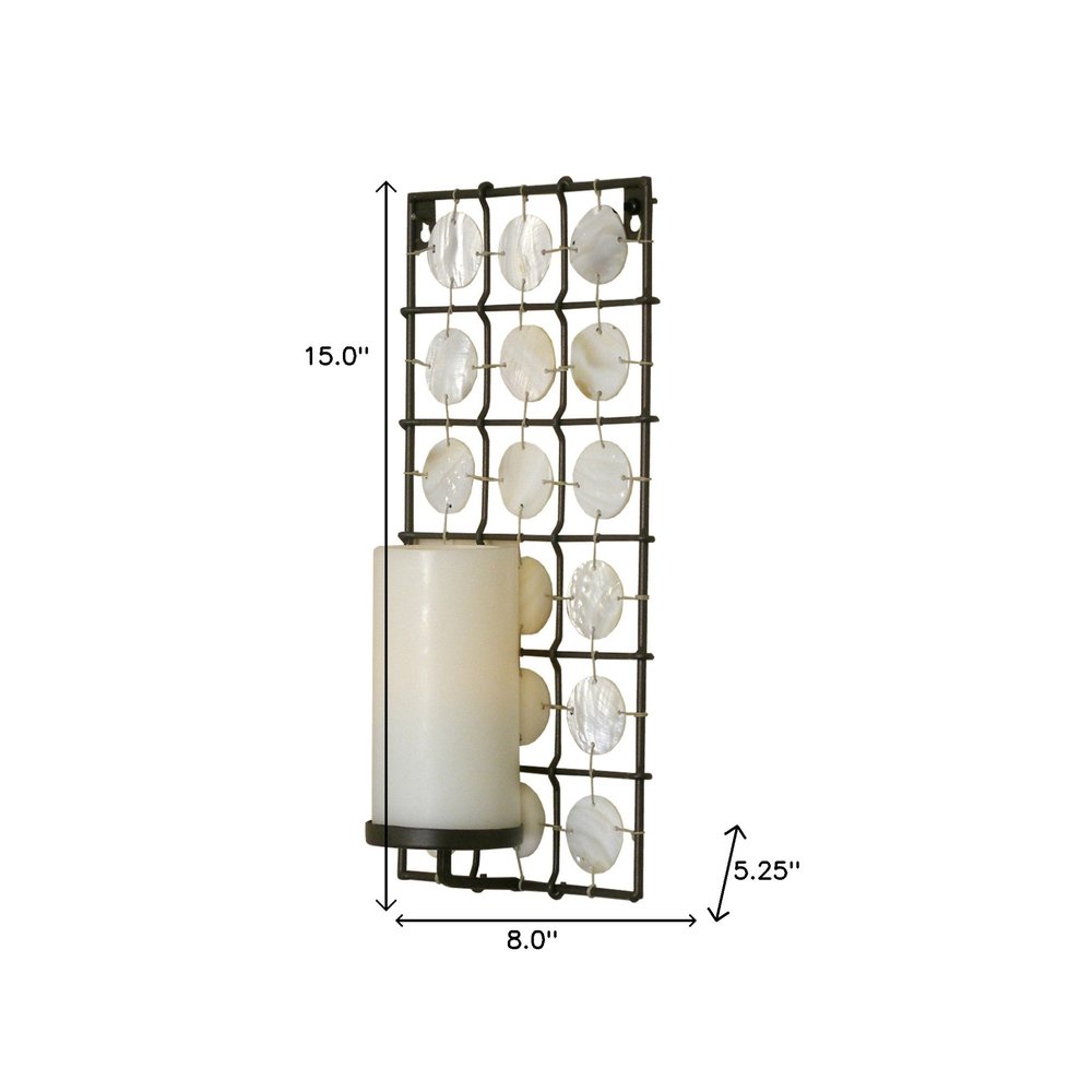 15" Brown And White Geometric Iron Wall Sconce Candle Holder With Candle