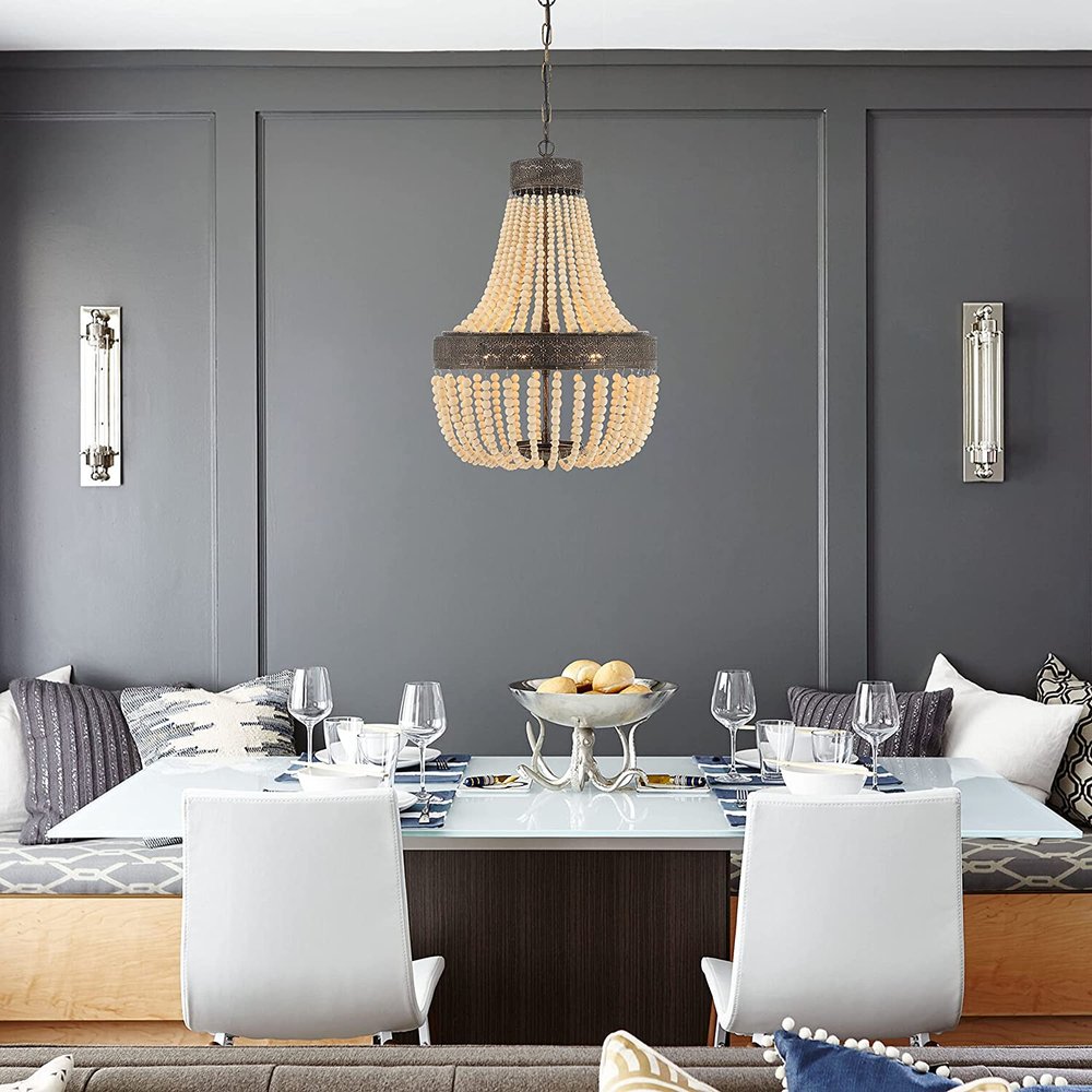 Black And Gold Candle Style Five Light Metal Dimmable Chandelier