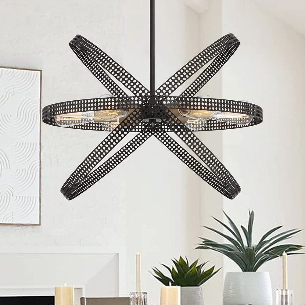 Black And Gold Kitchen Island Six Light Metal Dimmable Chandelier