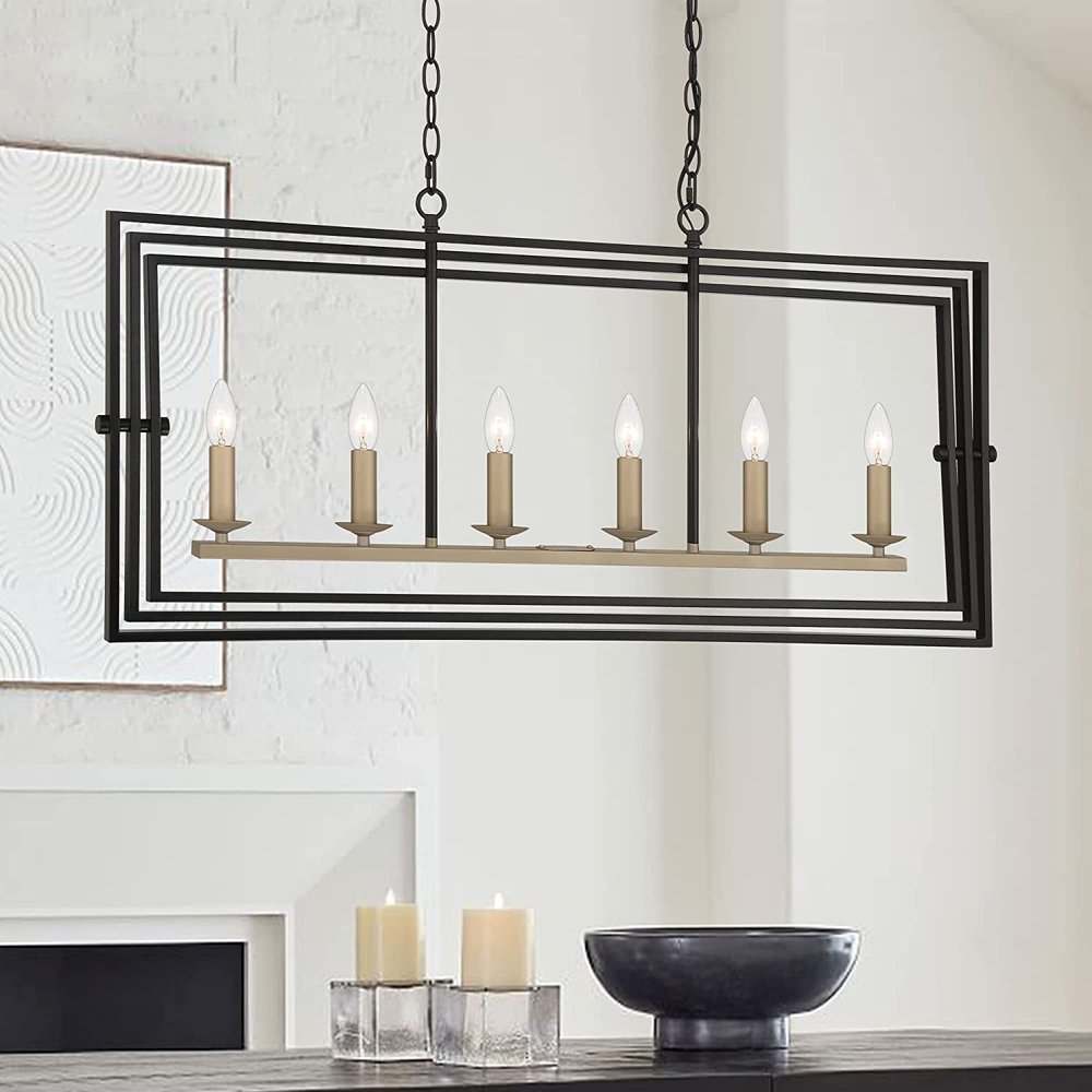 Black And Gold Kitchen Island Six Light Metal Dimmable Chandelier