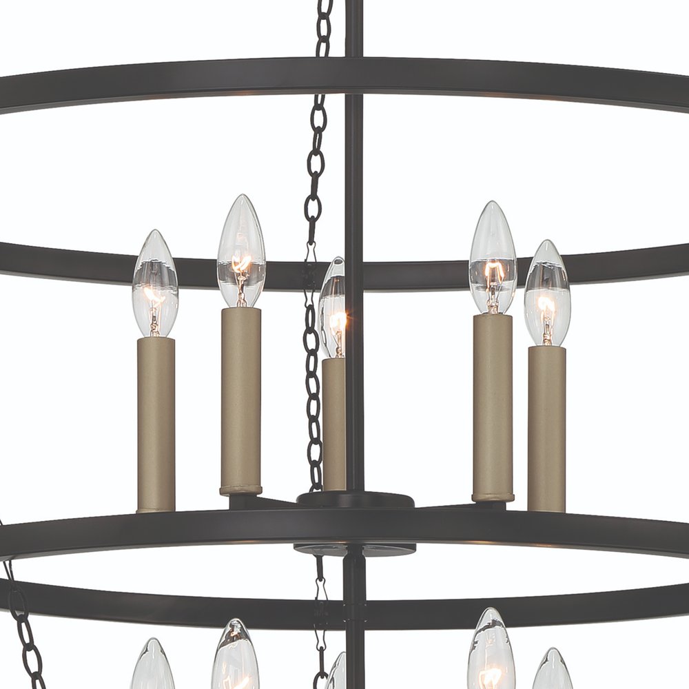 Black And Gold Candle Style Ten Light Metal Dimmable Chandelier