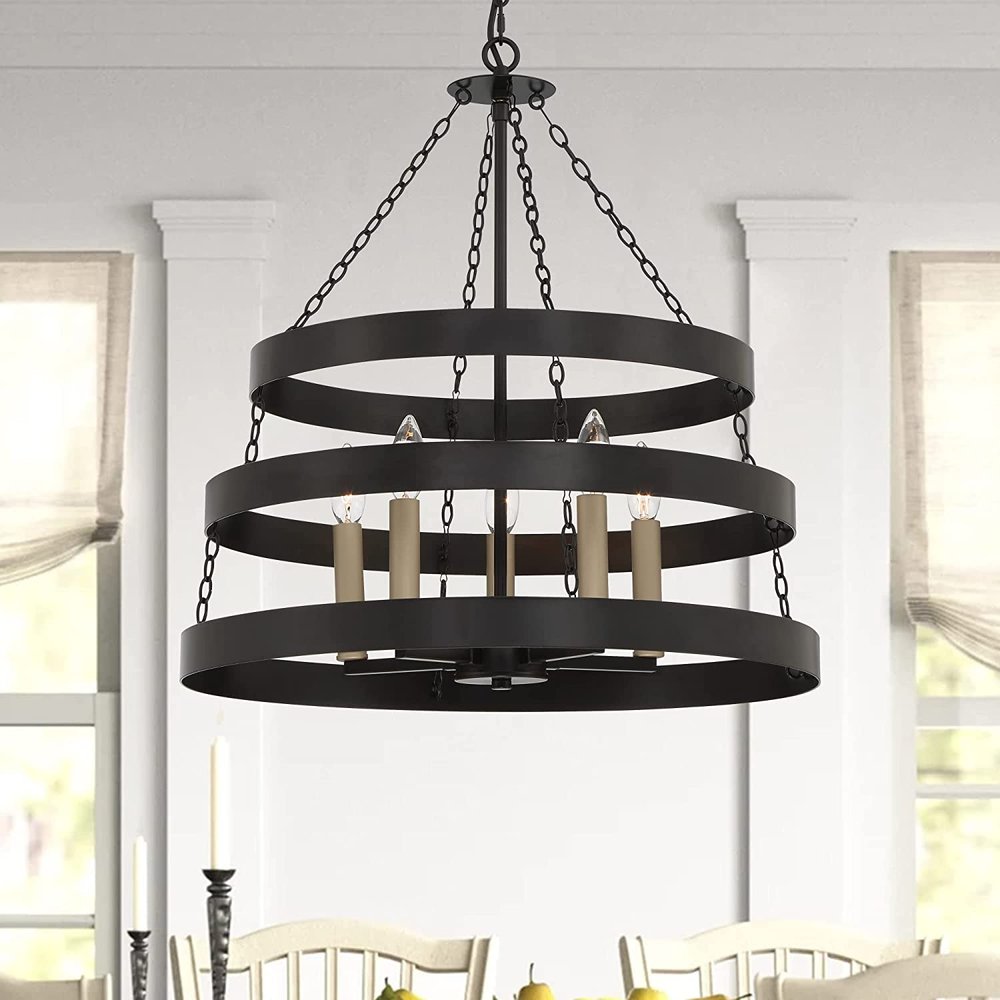 Black And Gold Candle Style Five Light Metal Dimmable Chandelier