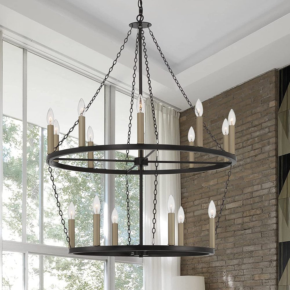 Black And Gold Candle Style Multi Light Metal Dimmable Chandelier