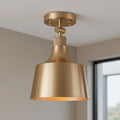 Antiqued Brass Shaded Metal Dimmable Flush Chandelier With Brass Shades