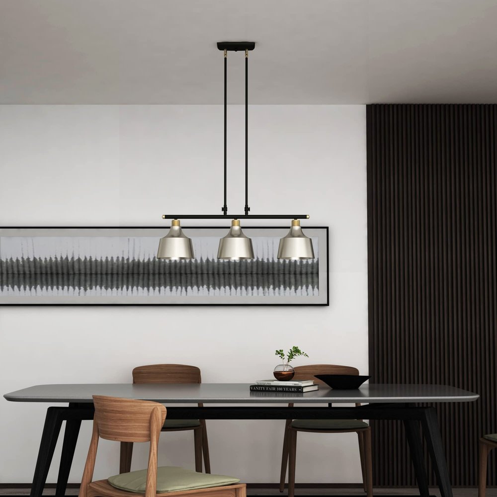 Black And Gray Kitchen Island Three Light Metal Dimmable Chandelier With Gray Shades