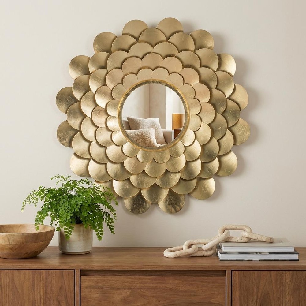 32" Gold Scalloped Iron Framed Accent Mirror