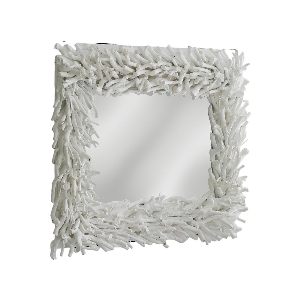 28" White Rattan Framed Accent Mirror