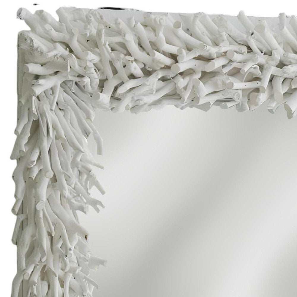 28" White Rattan Framed Accent Mirror
