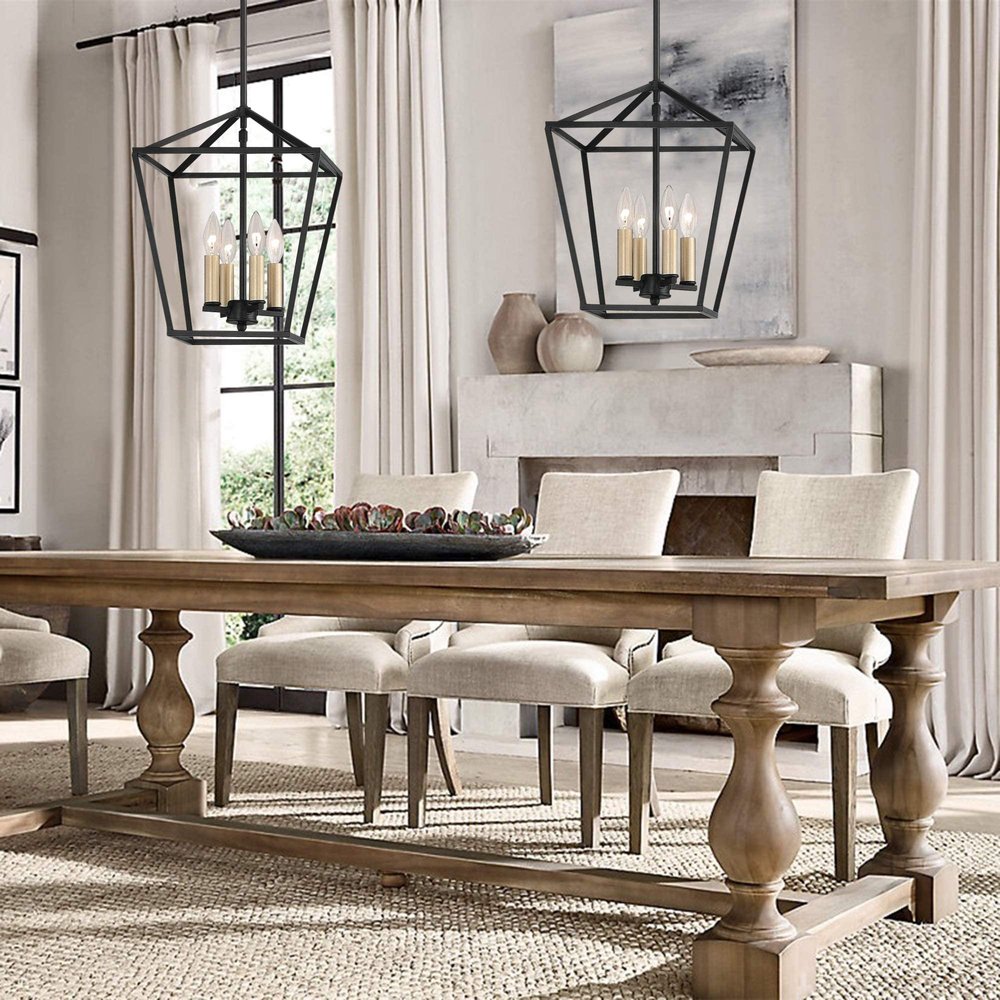 Black And Gold Kitchen Island Four Light Metal Dimmable Chandelier With Black Shades