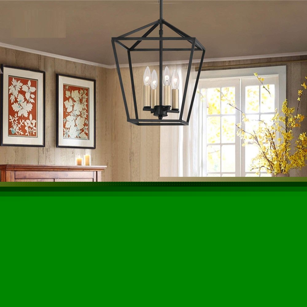 Black And Gold Kitchen Island Four Light Metal Dimmable Chandelier With Black Shades