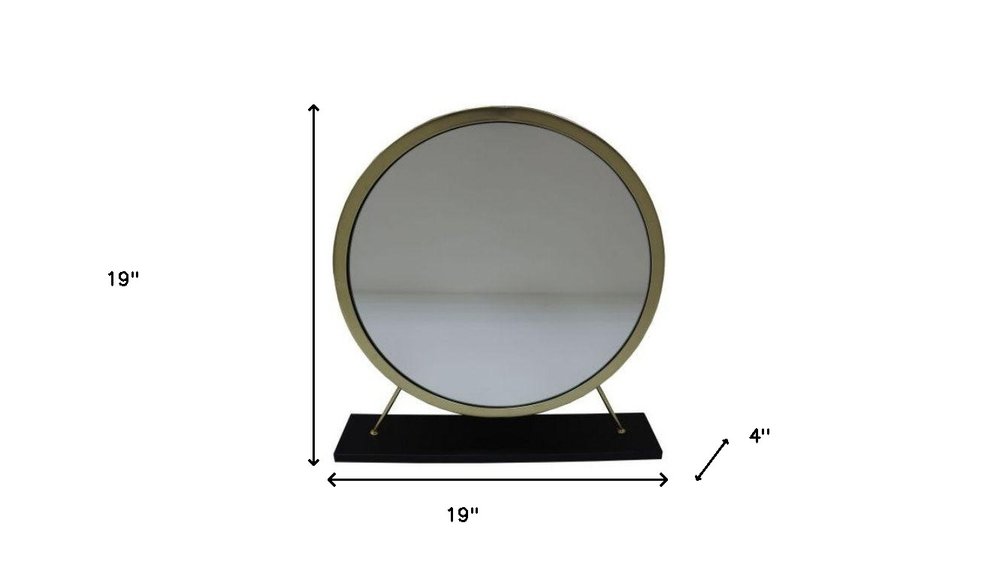 19" Brass Metal Round Freestanding Ornate Framed Makeup Shaving Tabletop Mirror