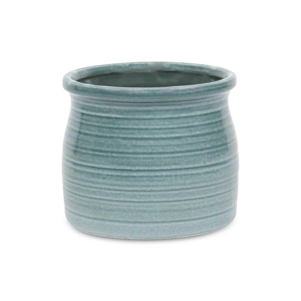 Celadon Ceramic 51 Ounce Striped Round Distressed Pot Planter