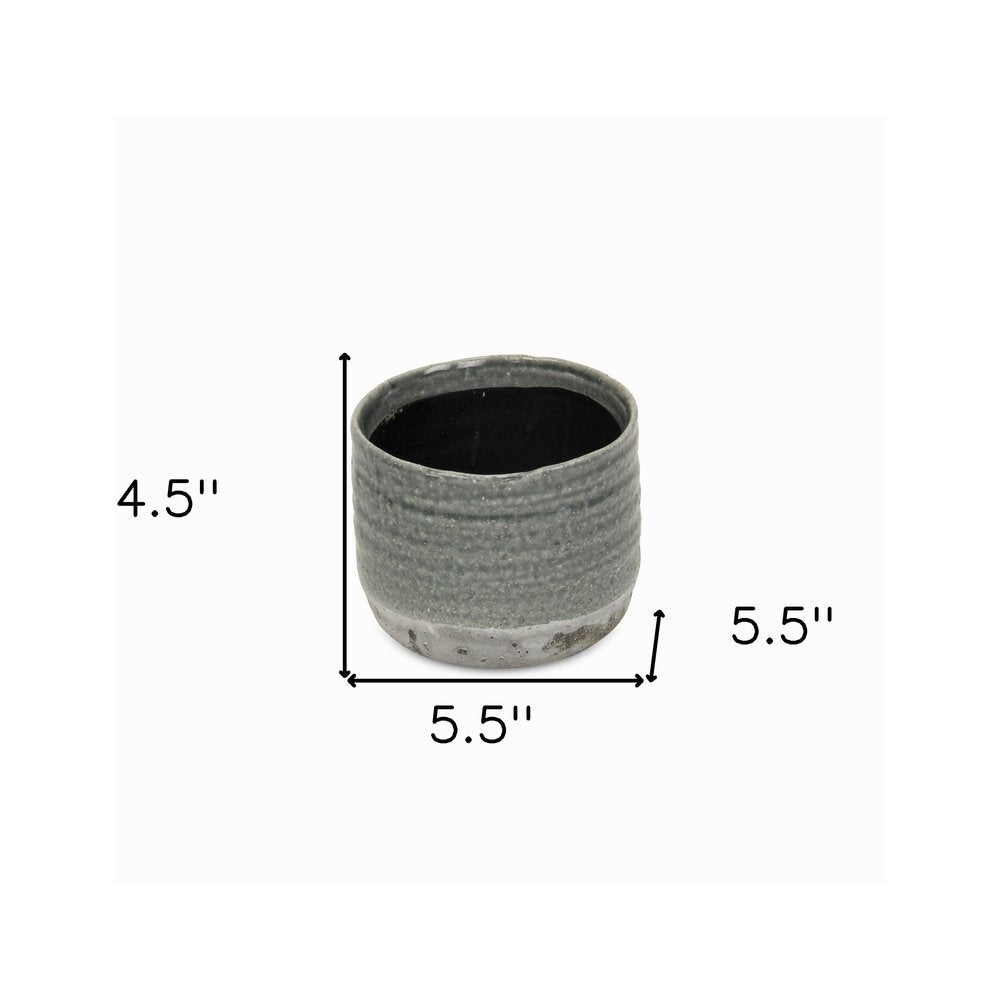 Gray Ceramic 19 Ounce Two Toned Round Distressed Pot Planter