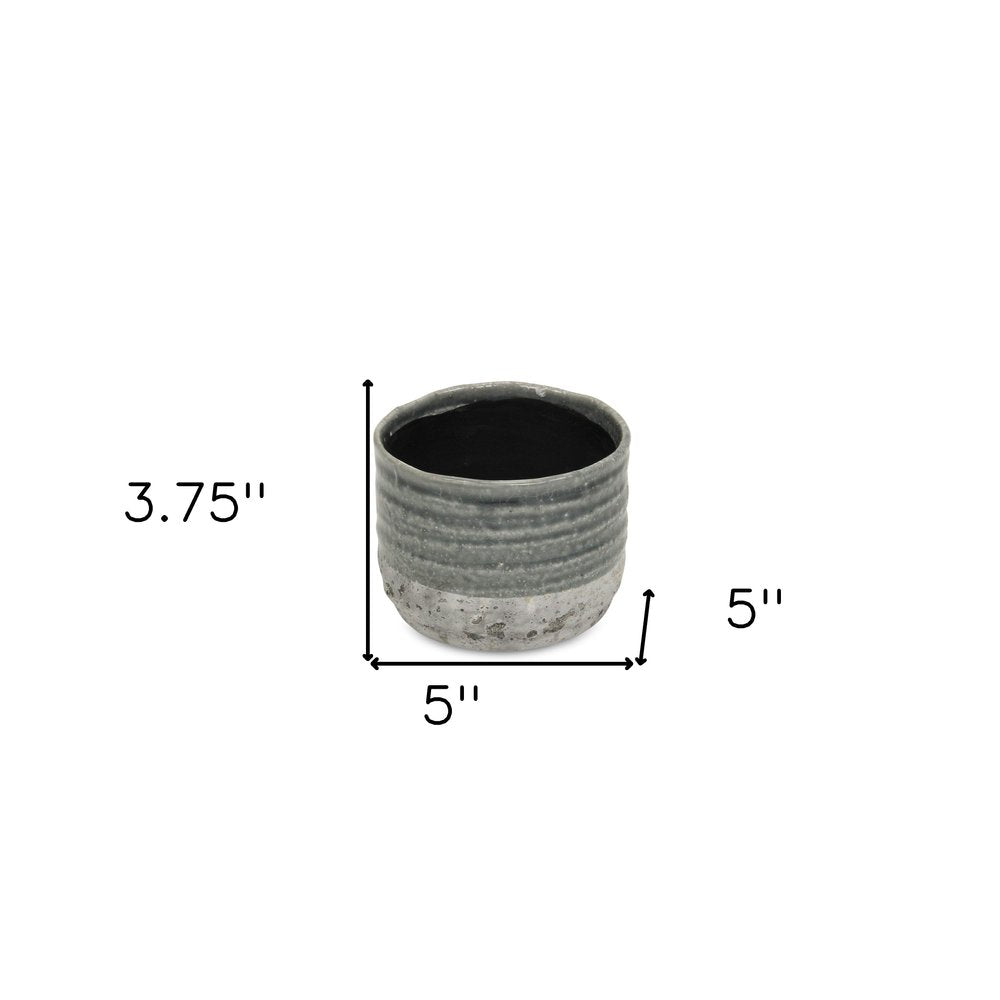 Gray Ceramic 36 Ounce Two Toned Round Distressed Pot Planter