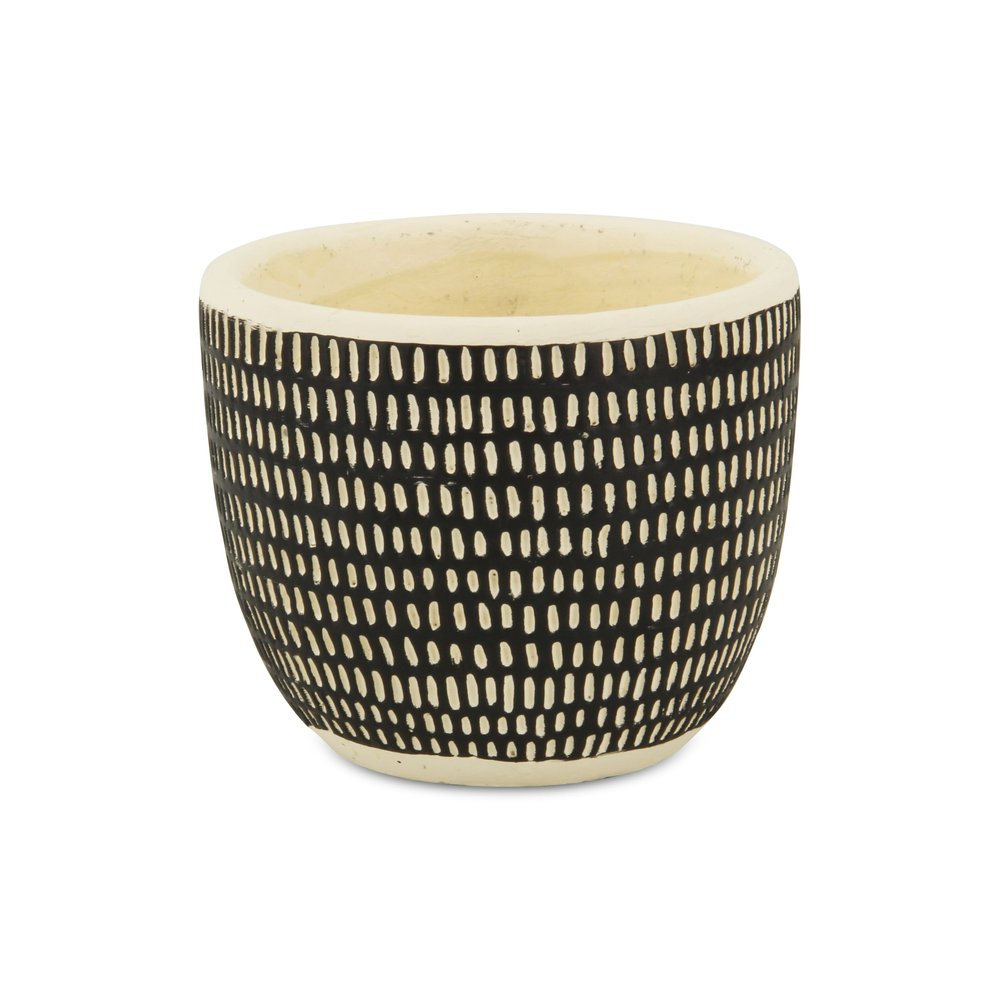 Black And White Ceramic 39 Ounce Dotted Round Distressed Pot Planter