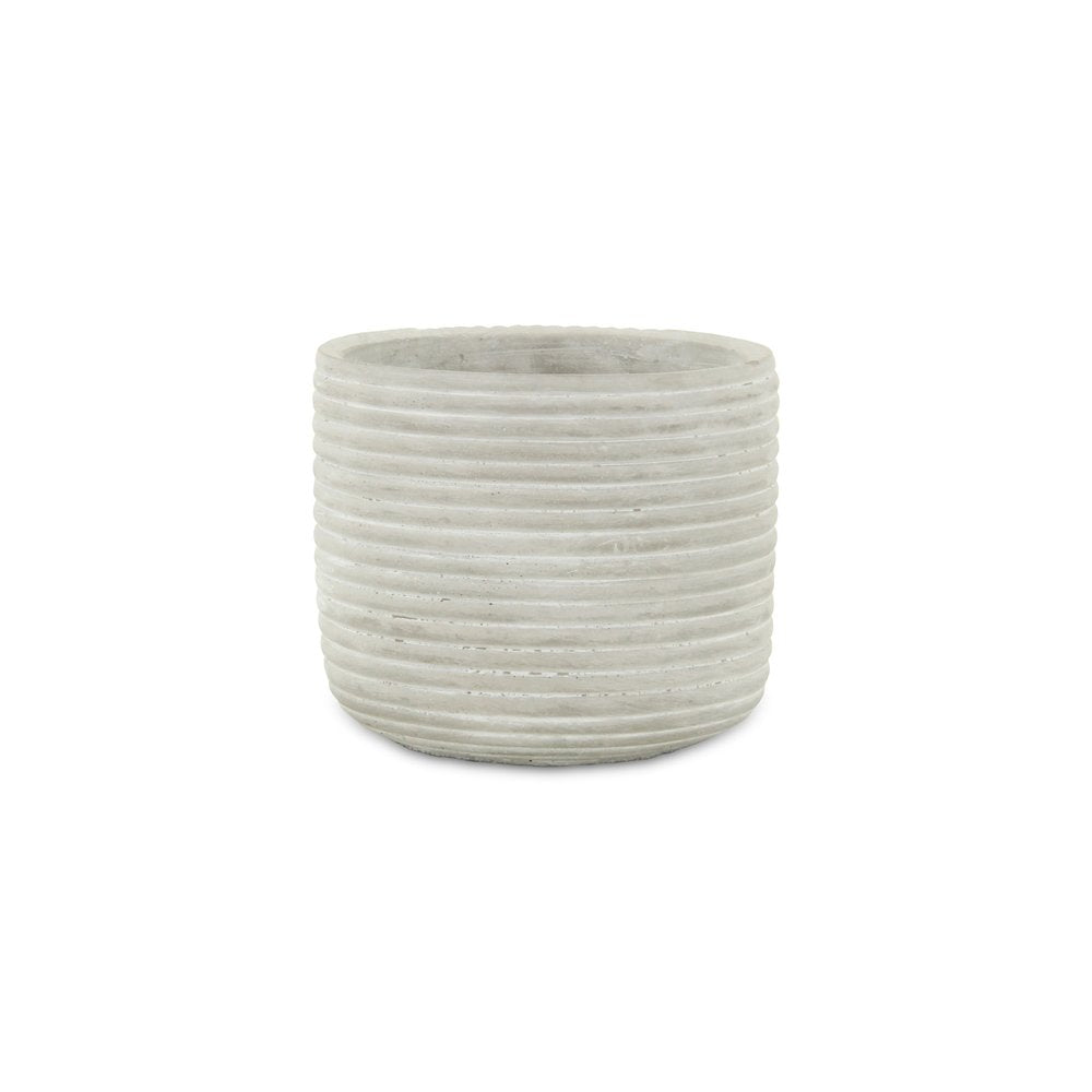 Light Gray Cement 39 Ounce Striped Round Distressed Pot Planter
