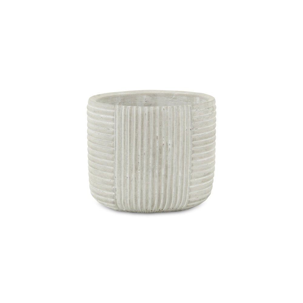 Light Gray Cement 39 Ounce Striped Round Distressed Pot Planter