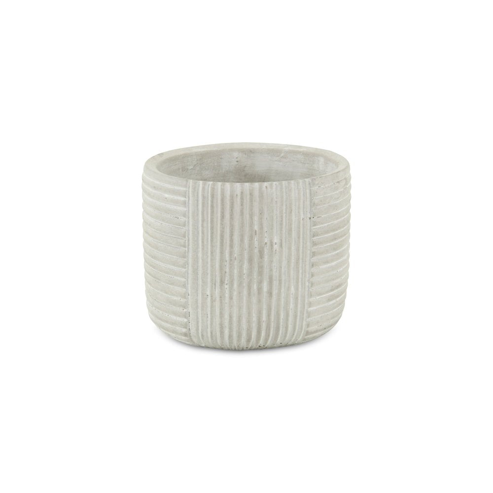 Light Gray Cement 39 Ounce Striped Round Distressed Pot Planter