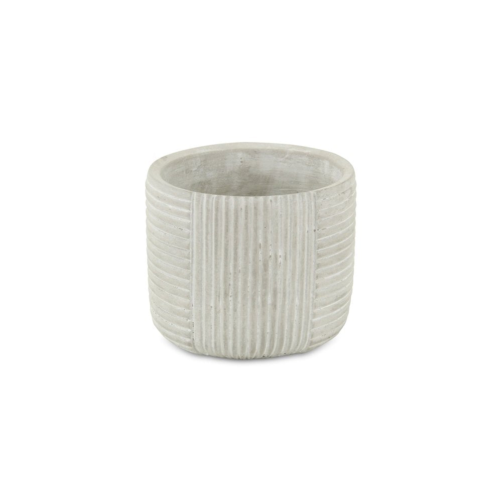 Light Gray Cement 39 Ounce Striped Round Distressed Pot Planter