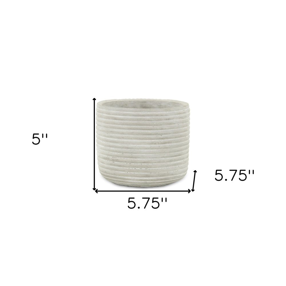 Light Gray Cement 39 Ounce Striped Round Distressed Pot Planter
