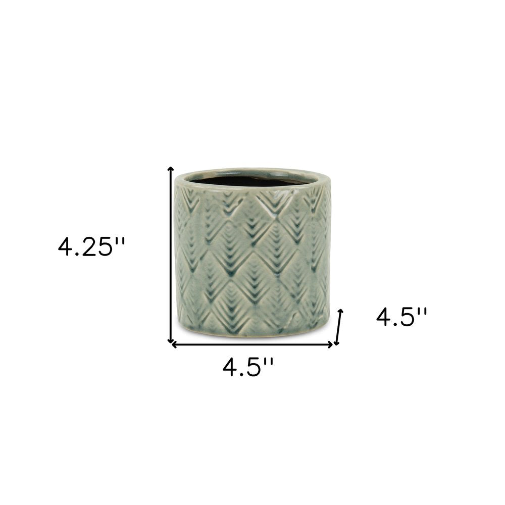 Green Ceramic 16 Ounce Geometric Round Distressed Pot Planter