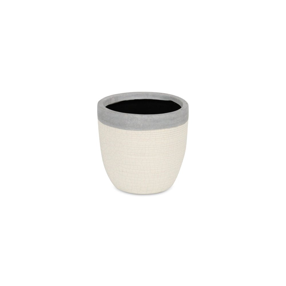 Gray And Ivory Ceramic 41 Ounce Crackle Round Distressed Pot Planter