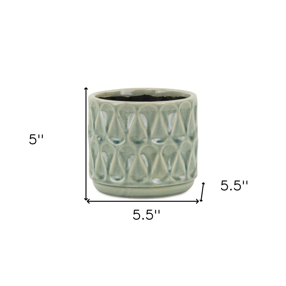 Green Ceramic 10 Ounce Geometric Round Distressed Pot Planter