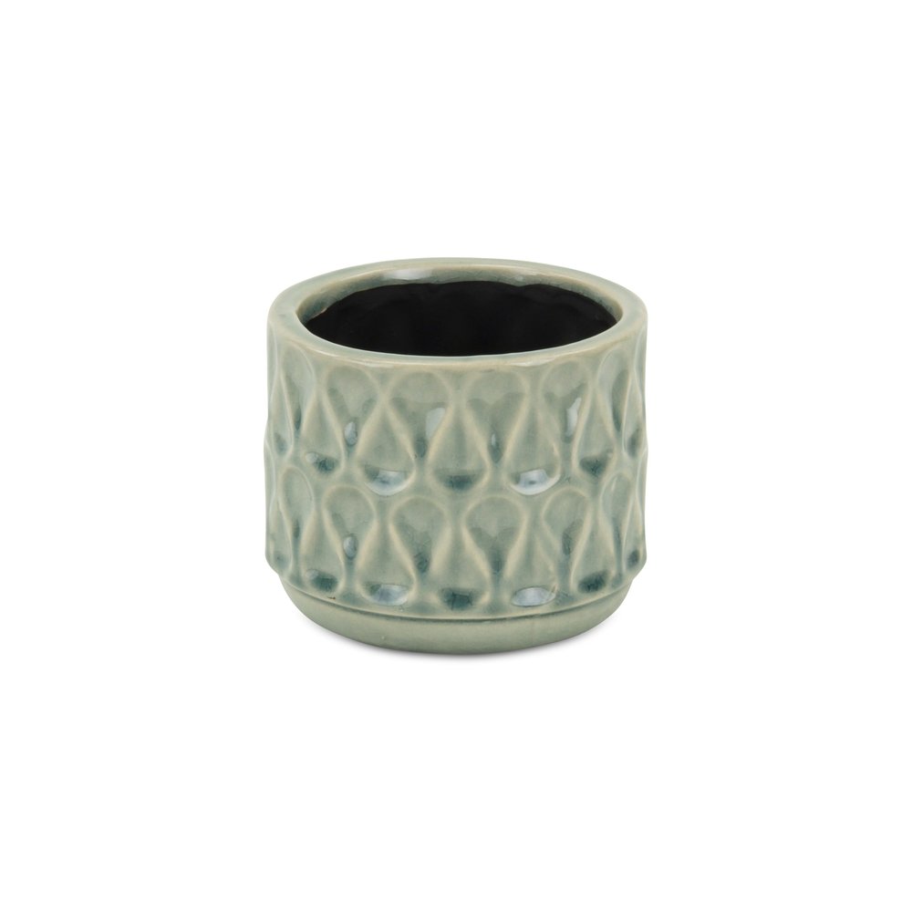 Green Ceramic 22 Ounce Geometric Round Distressed Pot Planter