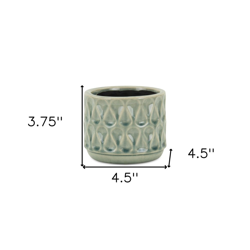 Green Ceramic 22 Ounce Geometric Round Distressed Pot Planter