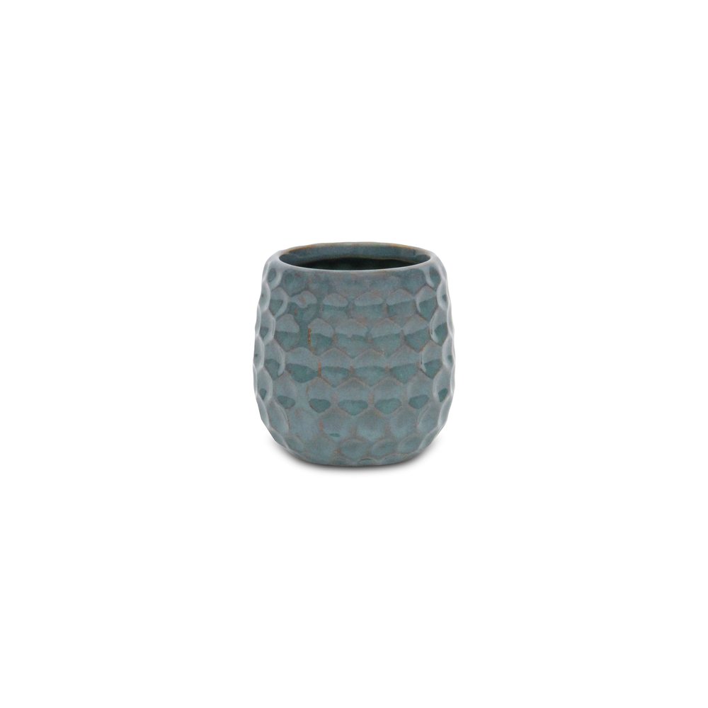 Blue And Gold Ceramic 20 Ounce Geometric Round Distressed Pot Planter