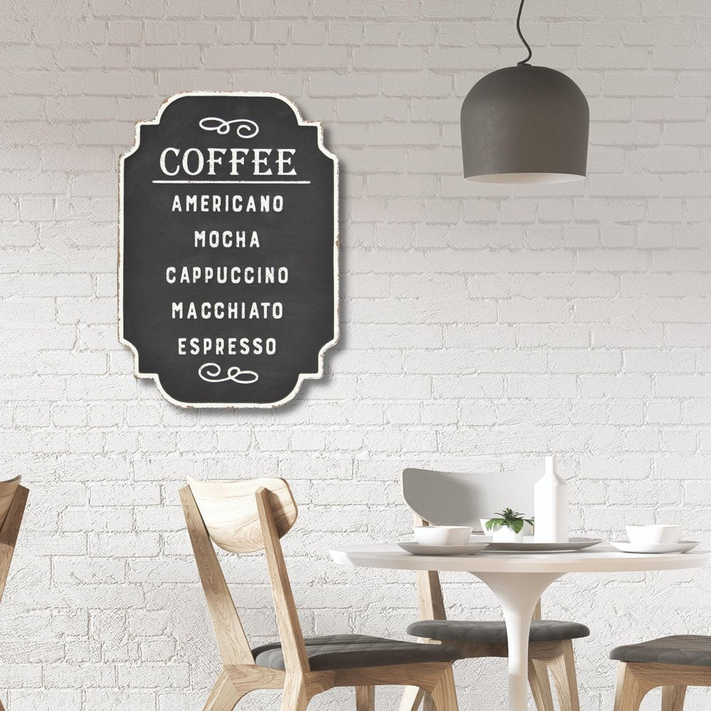 22" X 16" Black and White Types Of Coffee Metal Wall Decor