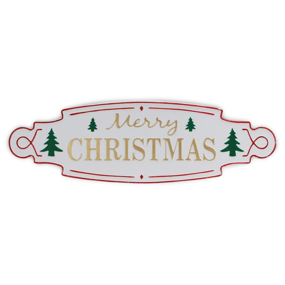 11" X 36" White Green and Red Merry Christmas Metal Wall Decor