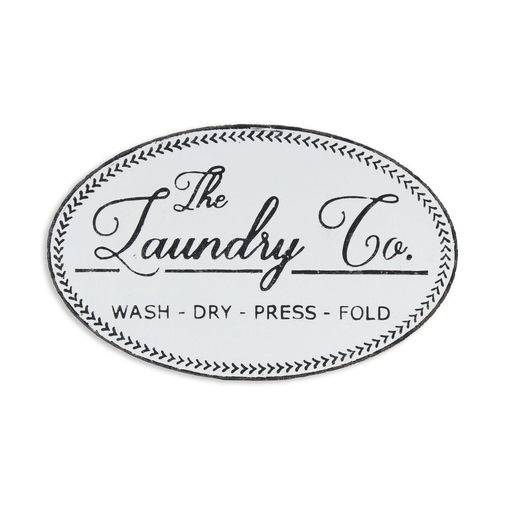 14" X 22" White And Dark Gray The Laundry Co Metal Oval Wall Decor