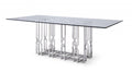87" Clear And Silver Glass And Stainless Steel Pedestal Base Dining Table