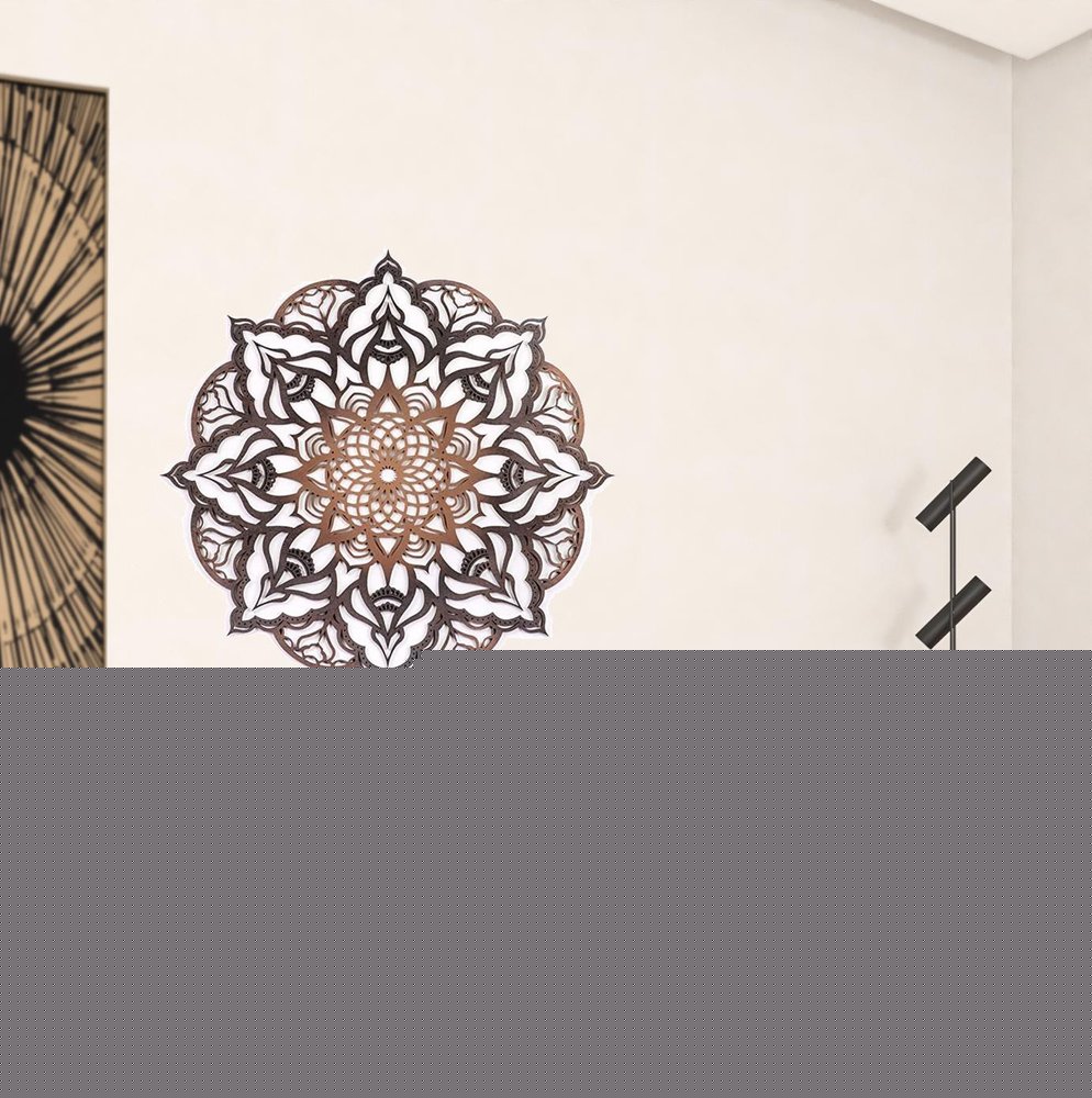 Black And Copper Solid Wood Geometric Mandala Wall Decor