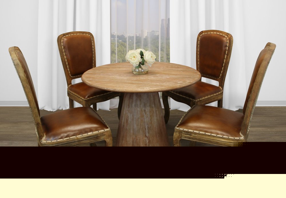 42" Natural Solid Wood Pedestal Base Round Top Dining Table